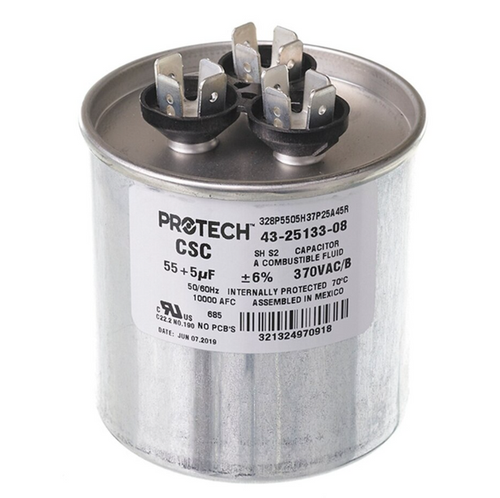 Rheem Capacitor - 55/5/370 Dual Round - 43-25133-08