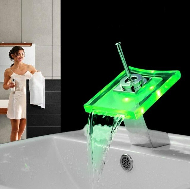 Miscelatore Rubinetto Cascata Led Luci Monocomando Lavello Lavabo Bagno dfh