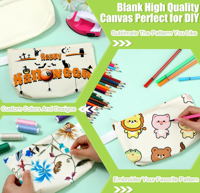 50 PACK! Blank Canvas Cosmetic Bags, Bulk Lot Heat Transfer Sublimation Makeup