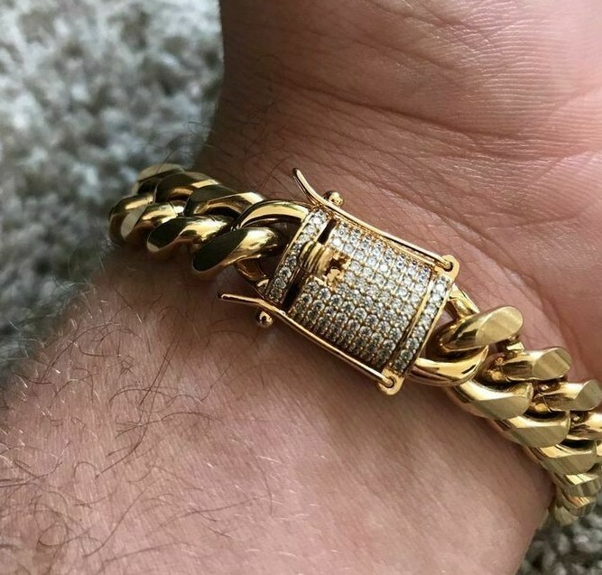 Pre-owned Online0369 0.25cts Rd Cubic Zirconia Mens Miami Cuban Link Bracelet 925 Over Silver In White