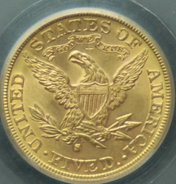 1886-S $5 Gold Liberty Half Eagle, MS, BU  Free Shipping