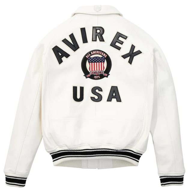 Pre-owned Avirex Men's  Style Real Leather Bomber Jacket American Flight Leather Jacket In White