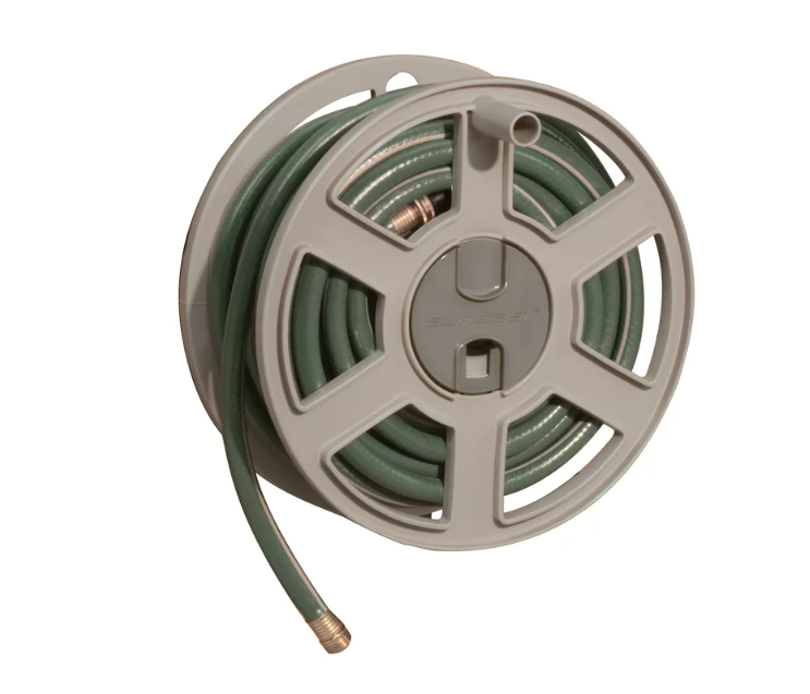 100 ft. Sidewinder Mounted Resin Hose Reel, Taupe, Leader hose included