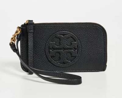 Tory Burch Miller Leather Top Zip Card Case Key Fob Wristlet ~NWT~ Black