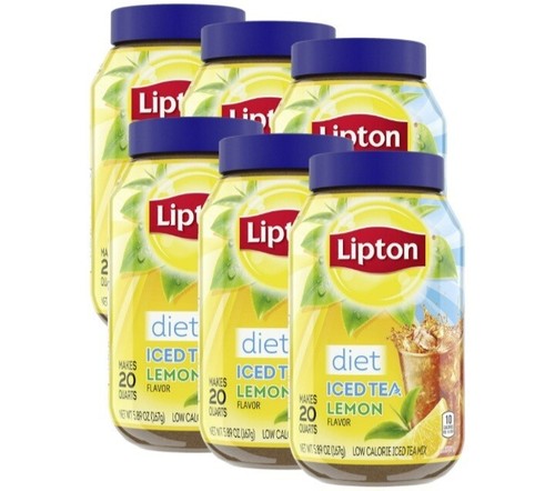(6-pack) Lipton Diet Iced Black Tea, Lemon, Caffeinated Sugar-Free, 20 Quarts.