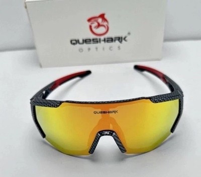 Queshark QE42 Carbon Fiber Black UV400 Polarized  Bike Glasses  5 Lens/Set