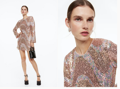 H M Sequined dress Rose gold coloured eBay
