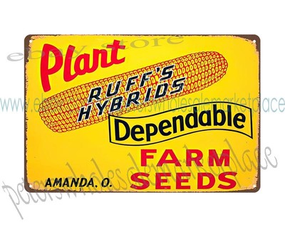 metal s RUFFS HYBRID SEED CORN farm barn agriculture AMANDA OHIO tin sign