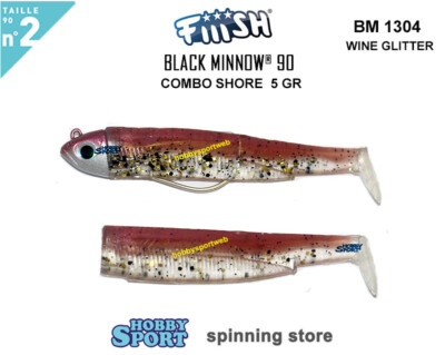 BLACK MINNOW FIIISH SIZE 2BM 1304 WINE GLITTER COMBO SHORE 5 GR+1 CORP SPINNING