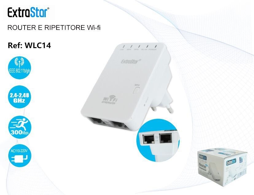 Extrastar Wlc-14 Wifi Ripetitore Mini Router 300mbps 2.48ghz sus