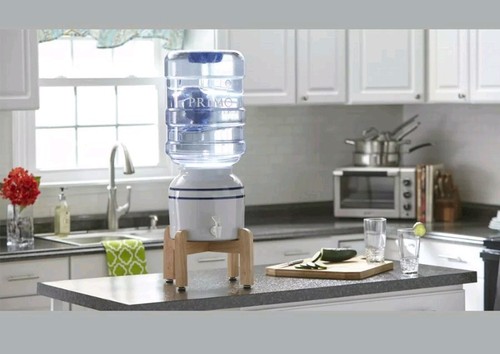 Ceramic Crock Water Dispenser With Wooden Stand Water Cooler Drinking Primo New