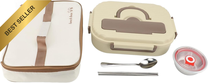 Lunch Container with Soup Bowl Chopsticks Spoon 304 Stainless Steel 4 Compartmen