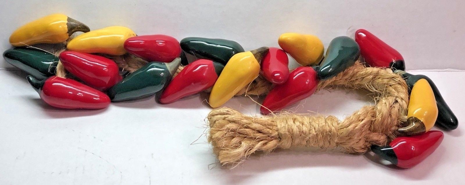 Long Braided Rope Ceramic Peppers Mexican Decor 24” Wall Hanging 18 peppers*