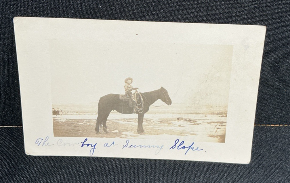 Vintage Postcard Cowboy Kid Boy Horse Western Saddle
