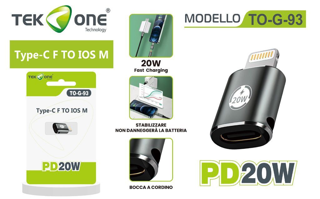 Adattatore TeKone To-G-93 Da Tipo-C Femmina a Ios Maschio Pd 20W hsb