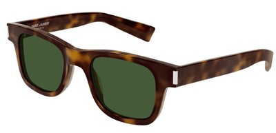 Pre-owned Saint Laurent Sl 564 007 Squared Acetate Havana Green 49 Mm Unisex Sunglasses