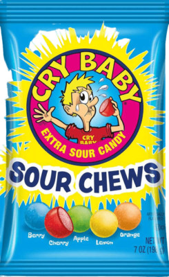 Cry Baby Sour Chews, Extra Sour Candy, 5 Flavors, 7 oz Bag (Pack of 1)