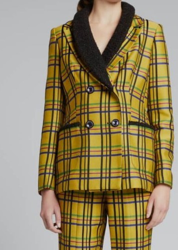 Pre-owned Autumn Adeigbo $715  Women's Yellow Alyssa Jacket With Boucle Trim Jacket Size 6