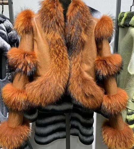 Pre-owned Handmade Women's Alligator Crocodile Print Leather Jacket Silver Fox Fur Collar All Sizes