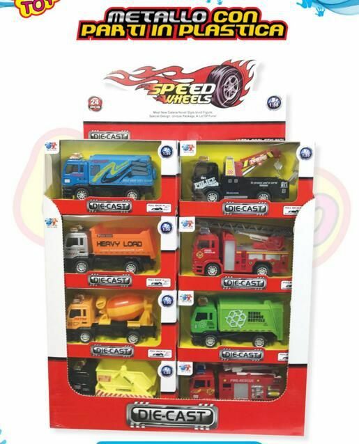 Espositore Set 24 Pezzi Mezzi Da Lavoro 19cm Retrocarica Giocattolo Metallo sar