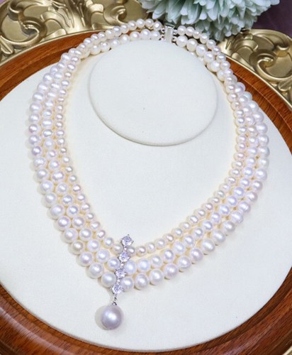 [LLOYD] 韓国☆Natural freshwater pearl 3mm Necklace 7.5-8_MULTI_FW_TRIPLE_ON-