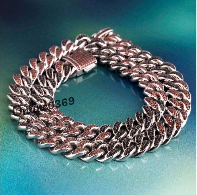 Pre-owned Online0369 Mens 9.9ct Garnet Simulate Black Simulate Cuban Link 12 X 20" Necklace Free Stud In Black & Red