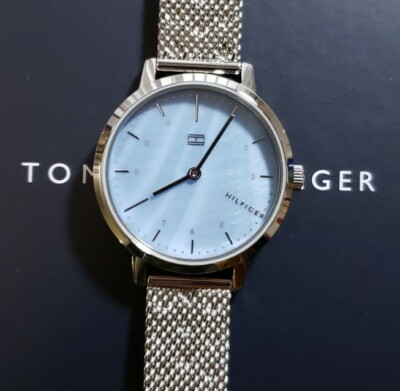  Tommy Hilfiger Lily Watch With 30mm Light Blue Perl Face & Silver MeshBracelet 