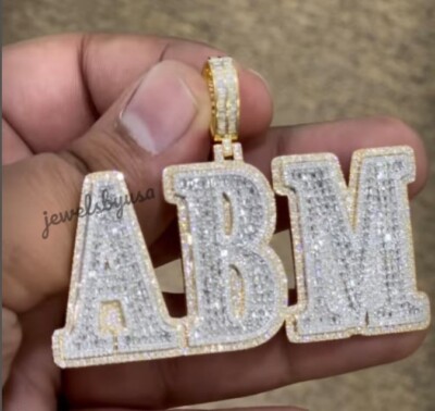Pre-owned Nsg Men's 3.2ct Baguette Cubic Zirconia Studded Custom "abm" Pendant 925 In White
