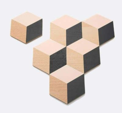 Modern Set Of 6 Coasters Areaware Table Tiles 3D Geometric Illusion Hexagon Art