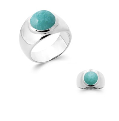 Ring Breite Stein Natürliche Amazonit aus Silber 925/000 Rhodium T50 Rechts 60