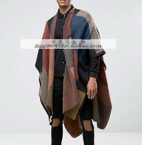 Gothic Stylish Men Tassels Cape Slit Coat Punk Cloak Outwear BOHO Style Scarf E7
