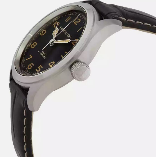 Pre-owned Hamilton Khaki Field Automatic Black Dial Leather Strap Men's Watch H70405730