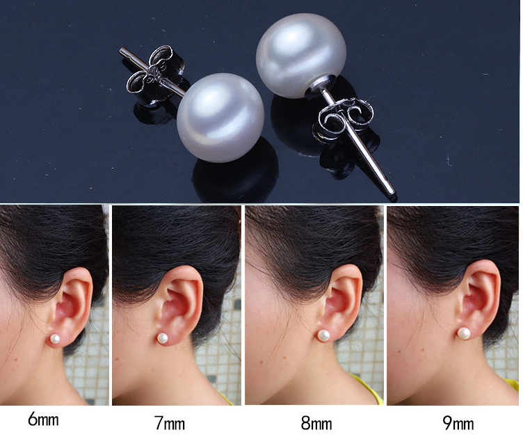 925 Sterling Silver Genuine Freshwater 3-12mm Pearl Stud Earrings Gift Box Love