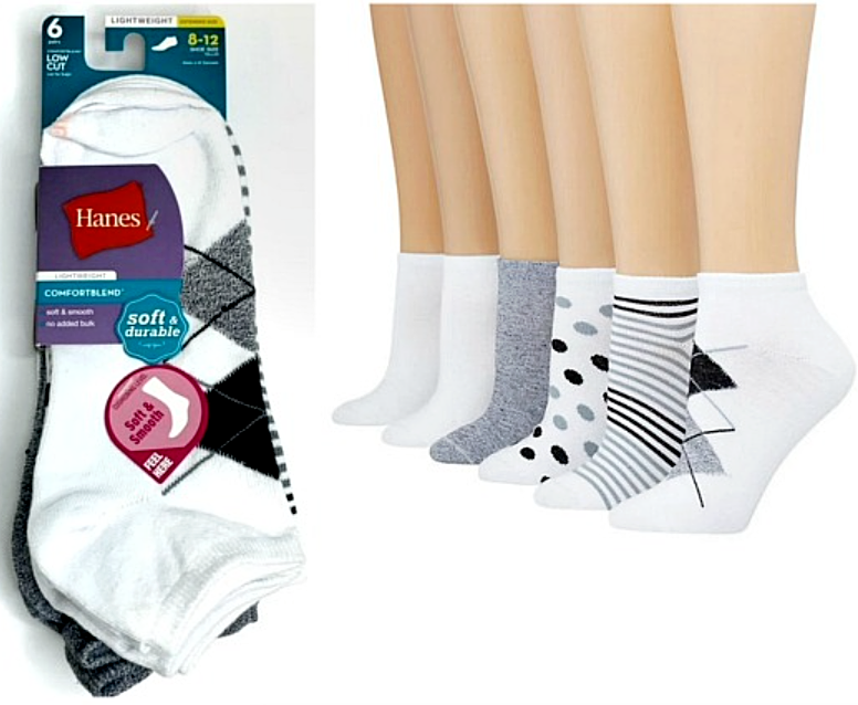 Hanes Women's Low Cut Lightweight Comfortblend Socks 6 Pairs Extended Size 8-12