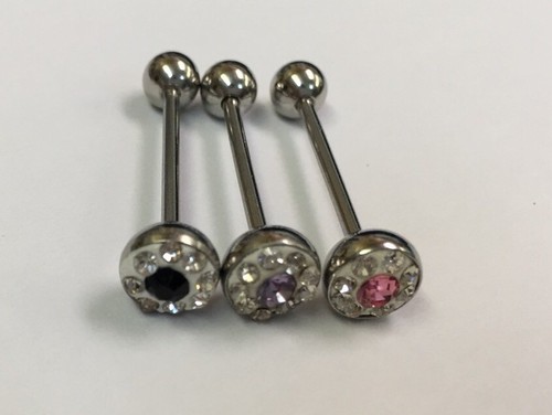 Crystal Gems Dial  Tongue Ring Set Of 3-316L /16G(1.2Mm)