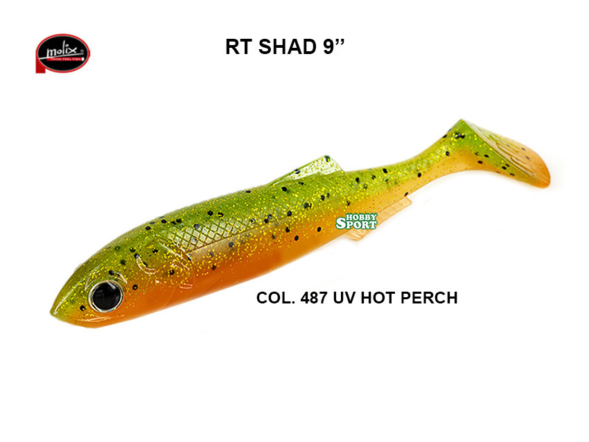 MOLIX RT SHAD 9" COL 487 UV HOT PERCH x LUCCIO e SILURO CONFEZIONE SFUSA