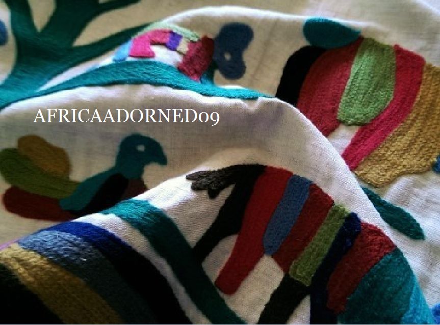 KRAVET PRAIRIE COTEAU ETHNIC CHIC FOLK ART EMBROIDERED DRAPERY FABRIC 5 YARDS