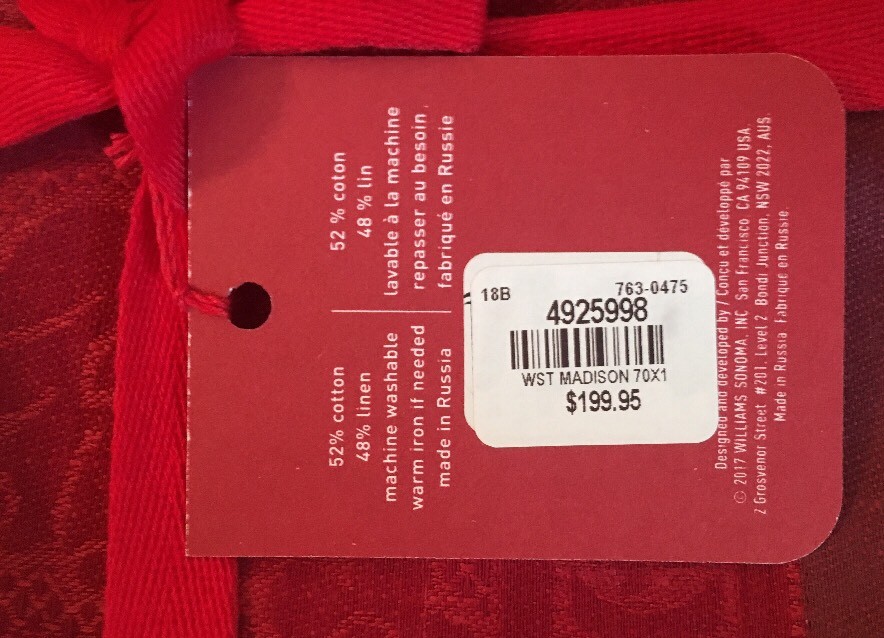 NWT Williams Sonoma Madison TABLECLOTH 70