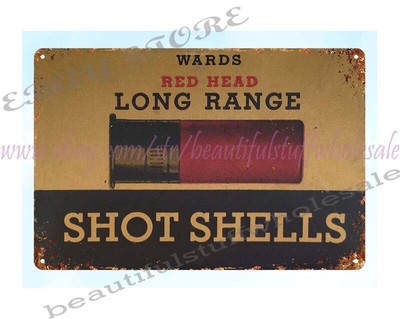 garage shop outdoor art bedroom Wards Red Head 16 Ga gun ammo metal tin sign