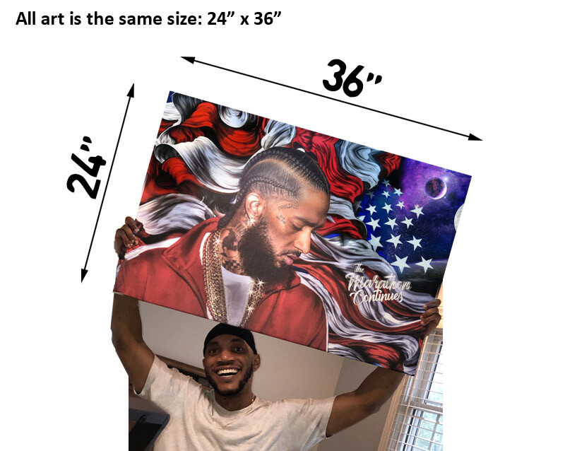 Canvas of Nipsey Hussle and Lauren London walking. Art is better than a poster!