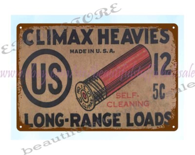 United States Cartridge Co. Climax Heavies long range loads ammo metal tin sign