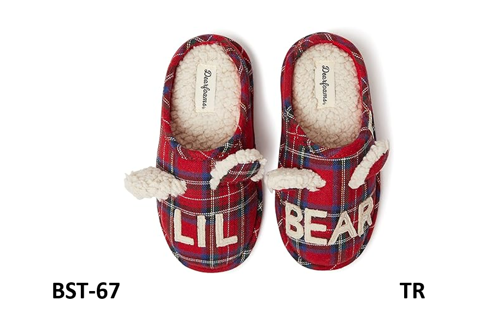 Dearfoams Kids Unisex Slipper, Lil Bear Tartan Plaid, US 11-12 Toddler