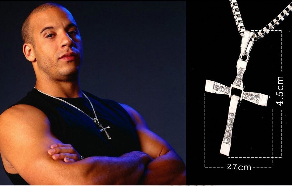 Halskette Kreuz Anhänger Vin Diesel GOLD/SILBER Toretto Schmuck Geschenk Herren
