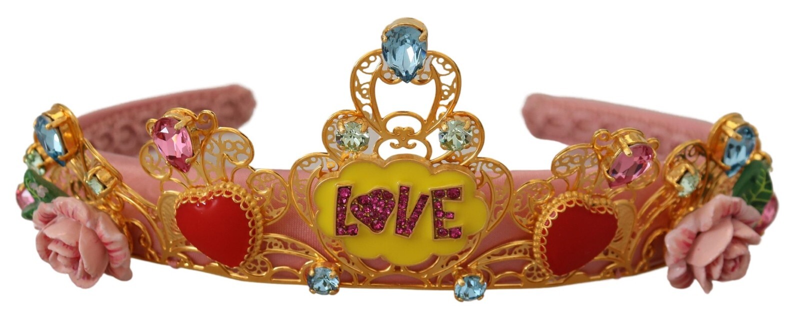 

DOLCE - GABBANA Повязка на голову с диадемой и разноцветными кристаллами в виде цветка и короны любви 900 долларов США, Multicolor