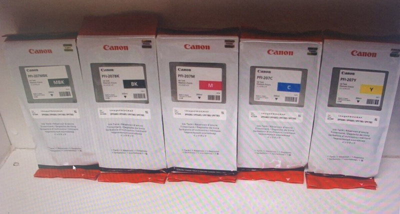 Set Original Canon 5 X Pfi-207 Mbk /Bk / C / M / Y  Ipf680 Ipf685 Ipf780 Ipf785
