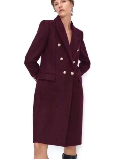 Pre-owned Zara Limited Edition Runway Style Wool Maroon Military Fitted Long Coat $299 In Red