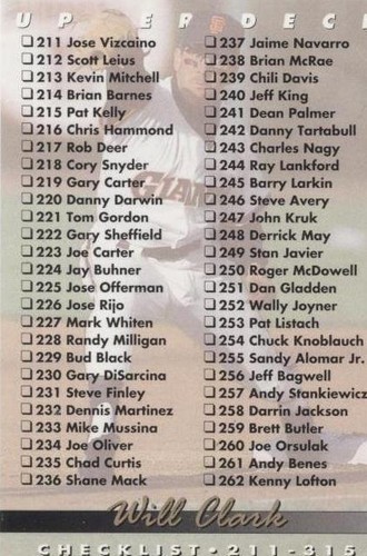 1993 Upper Deck - Will Clark #315