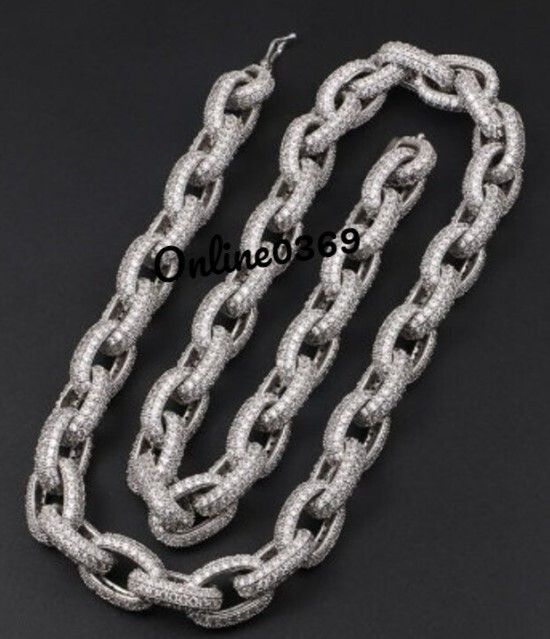 Pre-owned Online0369 Men's Rappers Cuban Bust Down Necklace 20ct Simulated Diamond Silver Free Stud In White