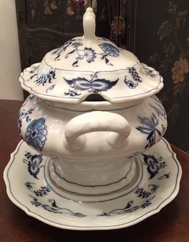 Rare Vintage Blue Danube Oval Soup Tureen W/ Lid & Underplate • Old Banner Mark