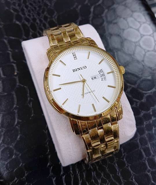 Orologio Da Polso Unisex DINUO Round Quarzo Datario Classico Oro Bianco lac